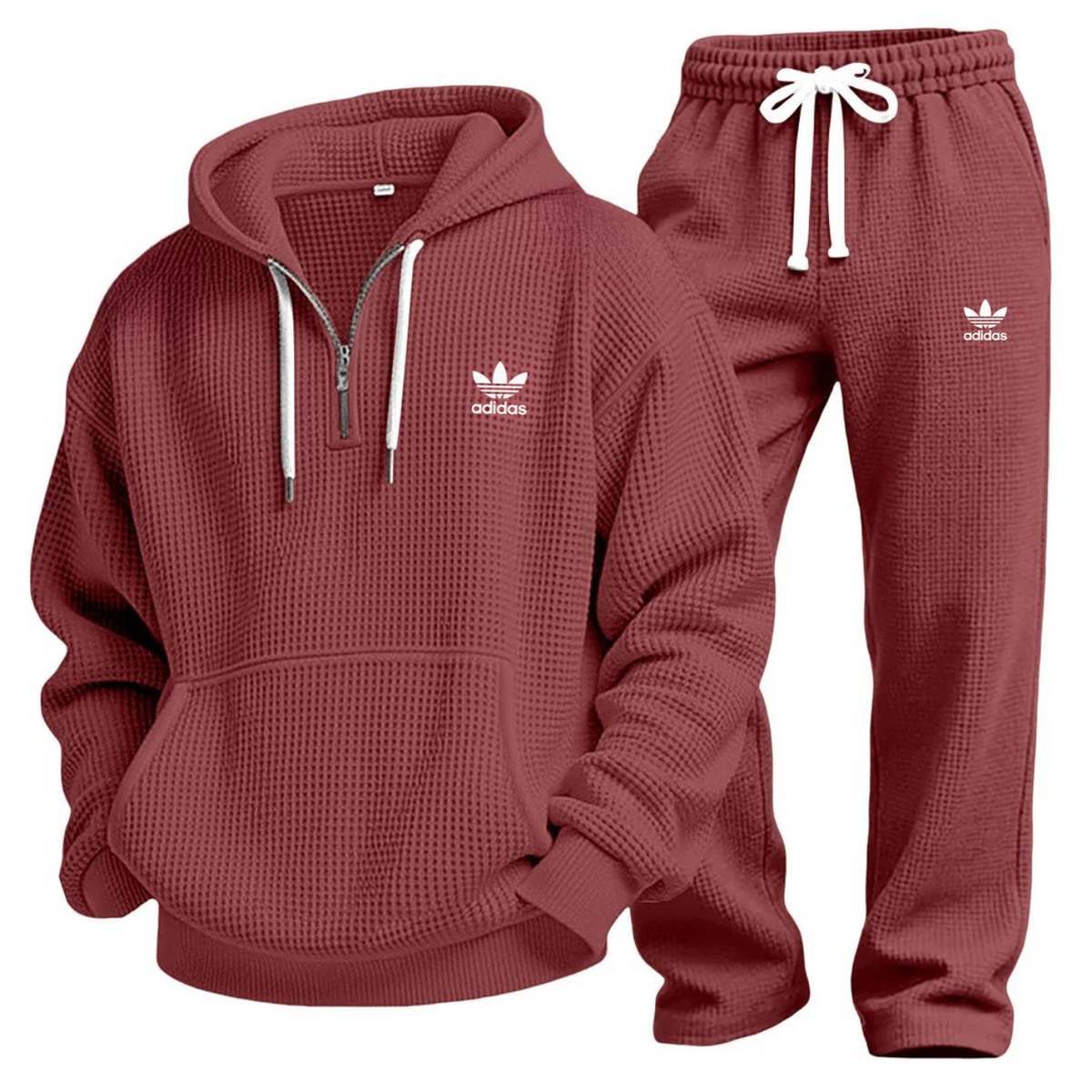 Aldren Men's Waffle Knit Half-Zip Hoodie and Joggers Tracksuit Set