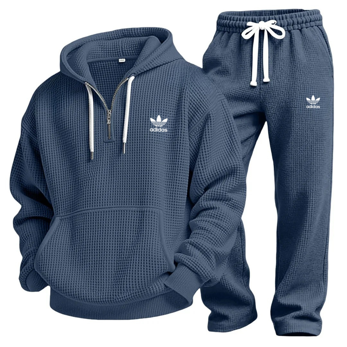 Aldren Men's Waffle Knit Half-Zip Hoodie and Joggers Tracksuit Set
