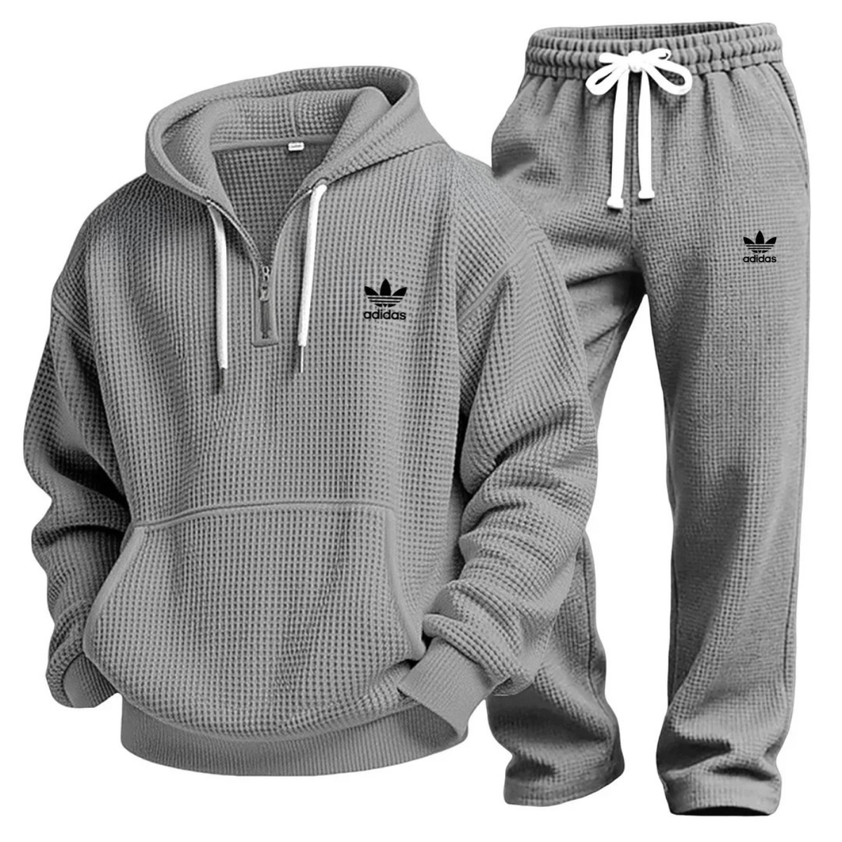 Aldren Men's Waffle Knit Half-Zip Hoodie and Joggers Tracksuit Set