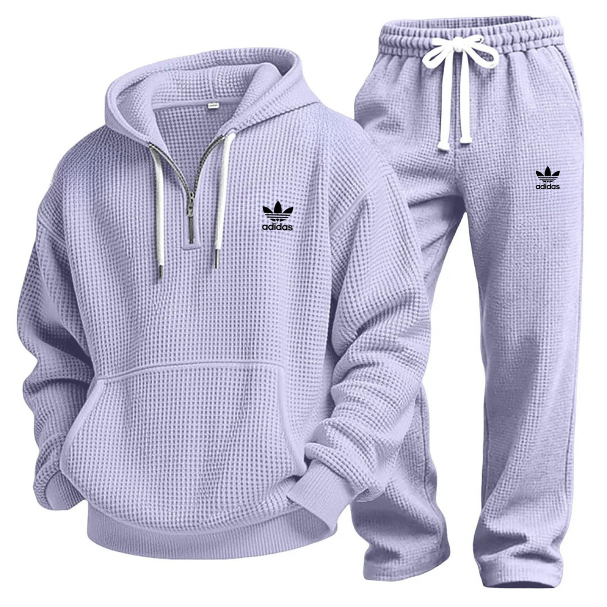 Aldren Men's Waffle Knit Half-Zip Hoodie and Joggers Tracksuit Set
