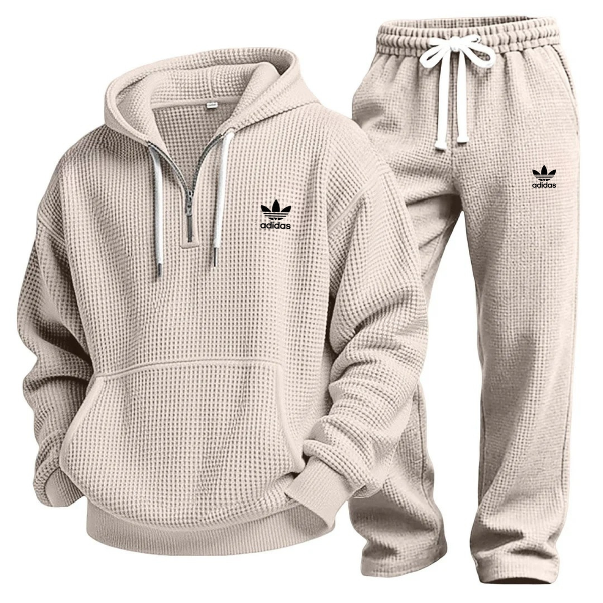 Aldren Men's Waffle Knit Half-Zip Hoodie and Joggers Tracksuit Set