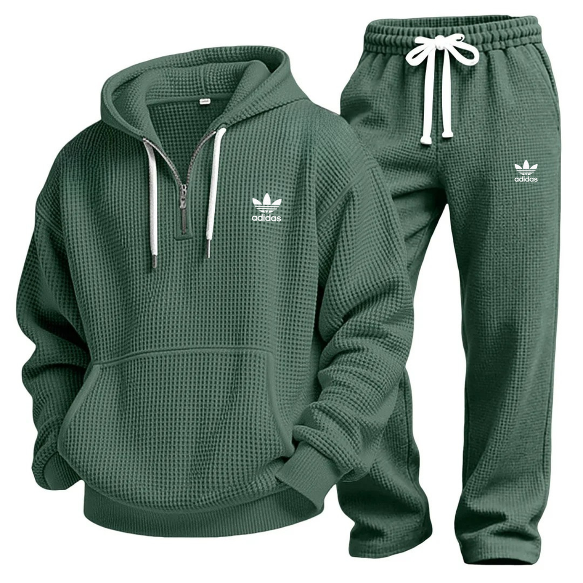 Aldren Men's Waffle Knit Half-Zip Hoodie and Joggers Tracksuit Set