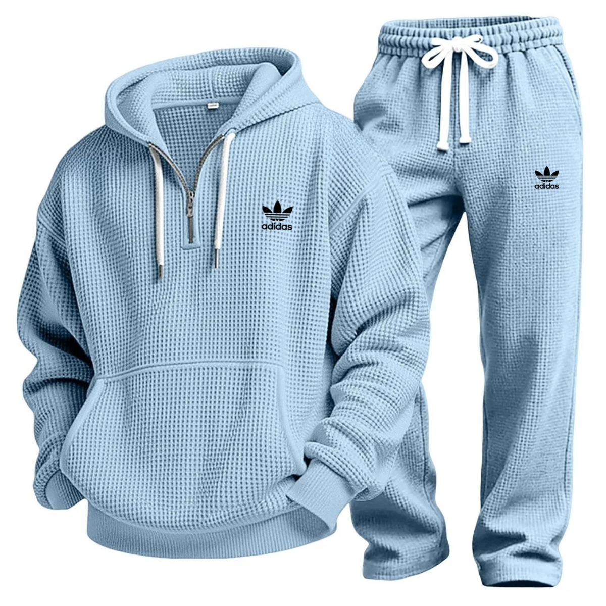 Aldren Men's Waffle Knit Half-Zip Hoodie and Joggers Tracksuit Set